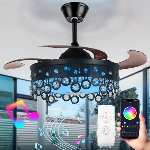 Vista 11 de A Million Ventilador de techo moderno con luz y control remoto, ventiladores de techo retráctiles dorados de 42 pulgadas con altavoz Bluetooth de 3