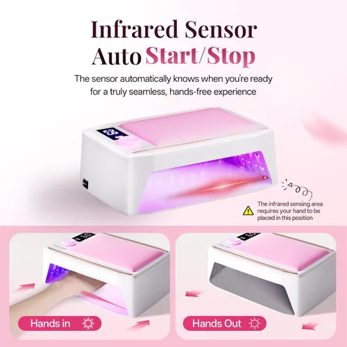 Vista 3 de krofaue Lámpara de uñas UV de curado rápido de 380 W con sensor automático, luz UV inalámbrica profesional para uñas de gel con reposabrazos