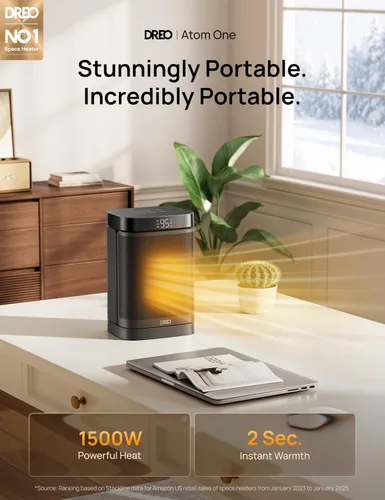 Vista 2 de DREO Calentador de espacio, calentadores eléctricos portátiles de 1500 W para uso en interiores, calentador de cerámica PTC para oficina con control