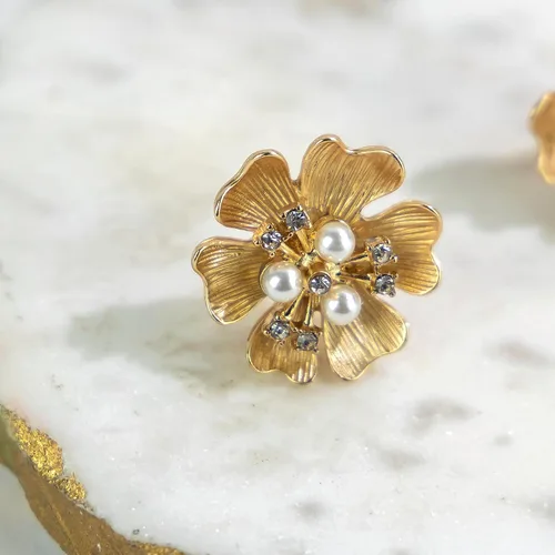 Vista 2 de Laura Ashley Joyas para mujer Pendientes florales de oro con flores grandes con cristal