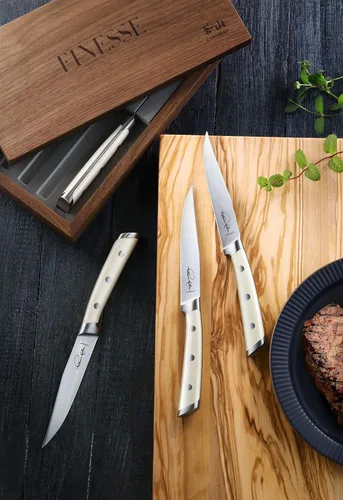 Vista 7 de Cangshan Thomas Keller Signature Collection - Cuchillo para carne de filo recto forjado de 4 piezas, caja de nogal