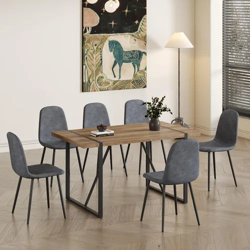 Vista 18 de Mesa de comedor de 55 pulgadas para 4-6, mesa de cocina de madera con patas de metal, mesa de comedor para 4-6 para el hogar, comedor, sala de estar
