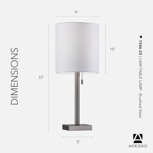 Vista 2 de Adesso Lámpara de mesa de acero cepillado con pantalla blanca, luz de acento moderna para dormitorio, sala de estar y decoración de la casa, 22
