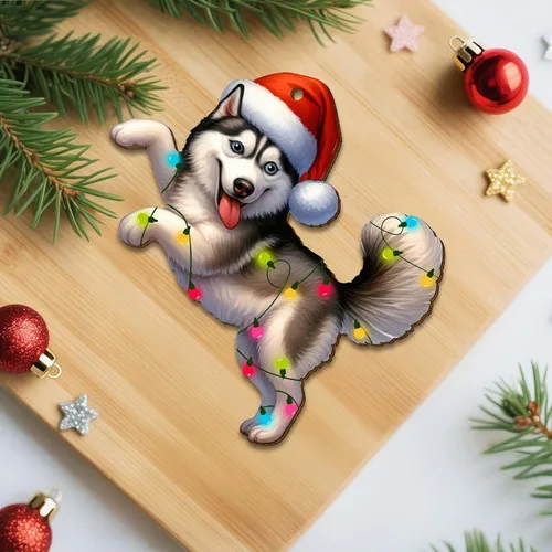 Vista 8 de Adornos colgantes de Navidad de Husky impresos por dos lados, recuerdo para mujeres, hombres y amigos, decoraciones colgantes de árbol de Navidad