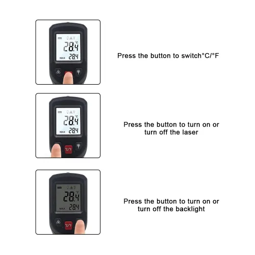 Vista 9 de KETOTEK Termómetro infrarrojo sin contacto IR pistola de temperatura láser digital -50℃～600℃ (-58℉～1112℉) Termómetro de emisividad ajustable
