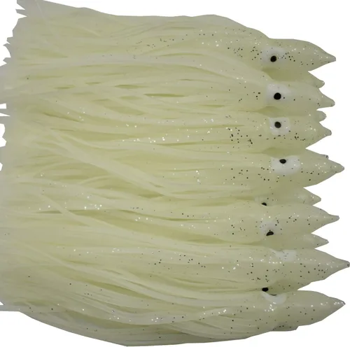 Vista 2 de Luminoso pulpo calamar falda señuelos cebo que brilla en la oscuridad, señuelo de pesca suave para pesca de agua salada, 6 pulgadas/5.9 in, blanco