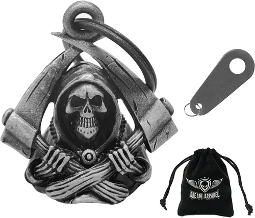 Vista 13 de Dream Apparel Campanas de motocicleta para motociclistas, accesorios de campanas pesadas y llavero para la suerte