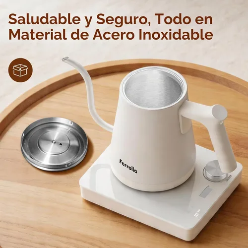Vista 2 de Hervidor eléctrico de cuello de cisne blanco con pantalla LED de dígito y control de dial, interior de acero inoxidable, 1300 W, 0.8 L