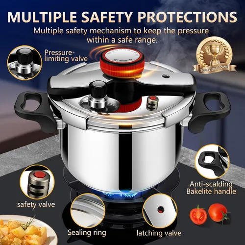 Vista 3 de Olla a presión de acero inoxidable de 4.22 cuartos de galón, olla compacta con múltiples válvulas de seguridad, para alimentos pequeños y estofado