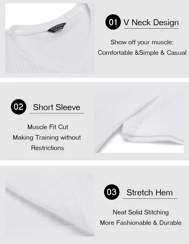 Vista 5 de COOFANDY Camisetas musculares elásticas de manga corta con cuello en V para hombre