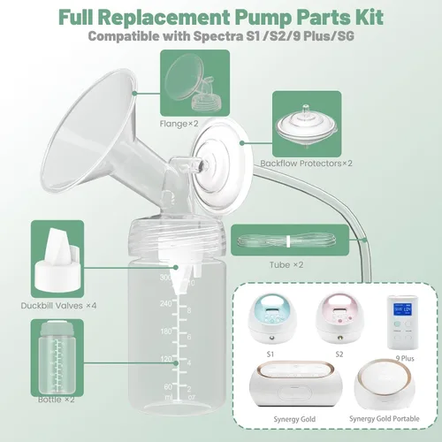 Vista 2 de Juego completo de 2 piezas de repuesto de extractor de leche de 0.472 in con botella de 10 oz compatible con bomba Spectra S1/S2/SG/9plus