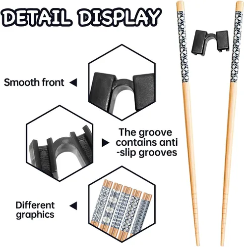 Vista 4 de 7 pares de palillos de entrenamiento reutilizables para niños y adultos, entrenadores principiantes, juego de palillos de bambú japoneses