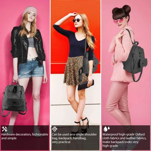 Vista 7 de Bolso tipo mochila para mujer, pequeño, de cuero impermeable antirrobo, bolsos de hombro para damas