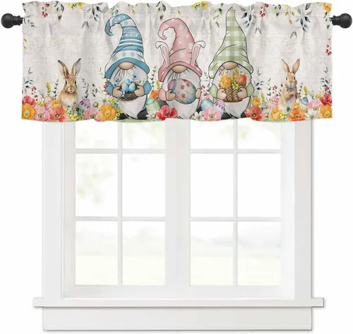 Vista 17 de Cenefa de amarre de muñeco de nieve de dibujos animados para ventanas de cocina, bolas de Navidad, ramas de hojas, cenefas de cortina de 42 x 12
