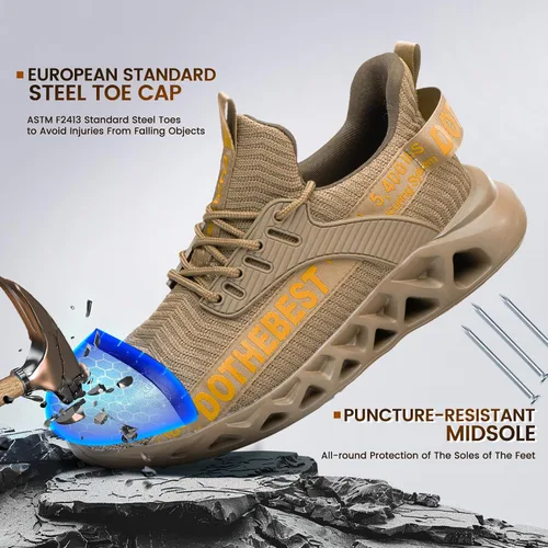 Vista 79 de Furuian - Tenis con punta de acero para hombres y mujeres, zapatos de seguridad ligeros, cómodos, a prueba de pinchazos, zapatos de trabajo