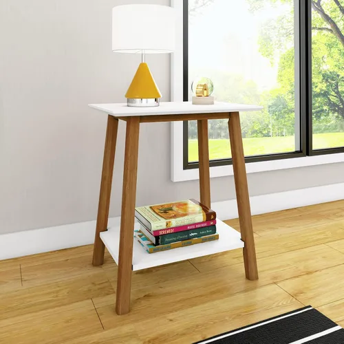 Vista 11 de Max & Lily Mesita de noche moderna Mid-Century con estante, color blanco
