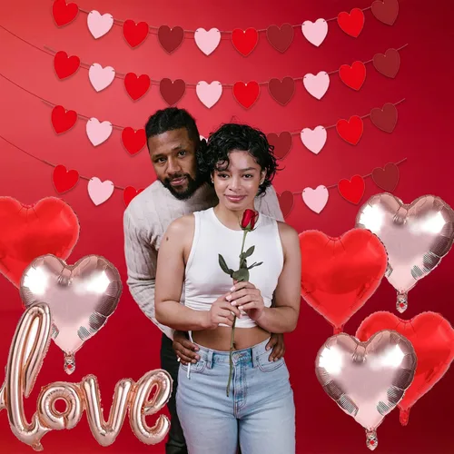 Vista 7 de Guirnalda de corazones para el día de San Valentín, guirnalda de globos para el día de San Valentín, decoración con globos de amor de 40 pulgadas