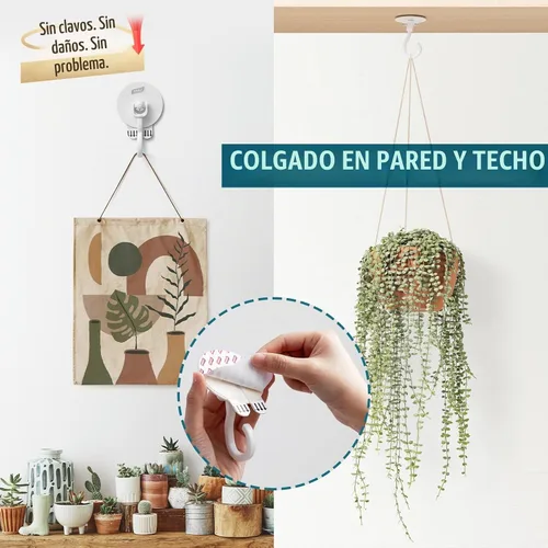 Vista 5 de TAILI Ganchos de techo adhesivos para plantas colgantes, sin taladro Blanco