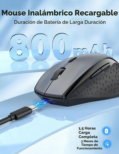Vista 2 de TECKNET Ratón recargable, ratones silenciosos ergonómicos de 2.4 GHz con 6 Gris