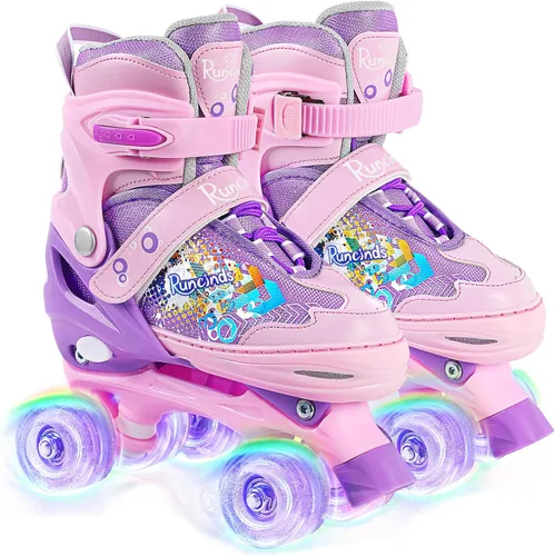 Vista 8 de Patines de ruedas para niñas y niños, 4 tamaños ajustables con ruedas iluminadas