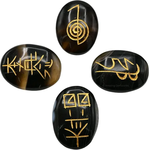 Vista 9 de Amazing Gemstone Piedras de Reiki de cristal de amatista con símbolos grabados para curación Usui Reiki, juego de 4 piezas