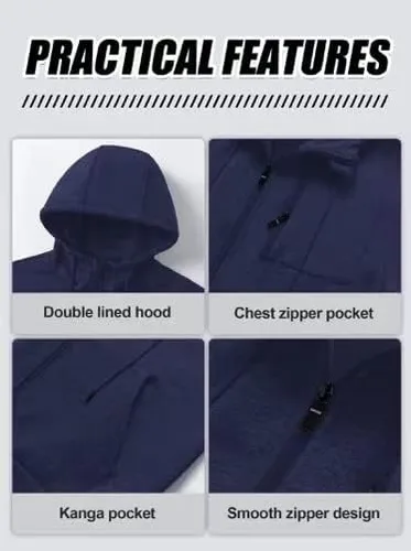 Vista 6 de Chrisuno Sudadera con capucha de forro polar suave para hombre, sudadera con capucha y cremallera