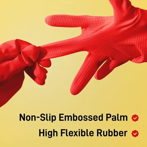 Vista 2 de SteadMax Guantes rojos de la limpieza, durabilidad suprema, guantes de látex de goma natural