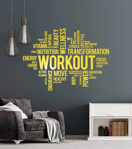 Vista 5 de Vinilo adhesivo de pared para entrenamiento, bienestar, gimnasio, gimnasio, gimnasio, gimnasio, deporte, palabras motivacionales, decoración grande