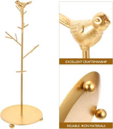 Vista 5 de Organizador de joyas, joyero, organizador de joyas con colgante de metal dorado para collares, aretes y accesorios, organizador de joyas, caja