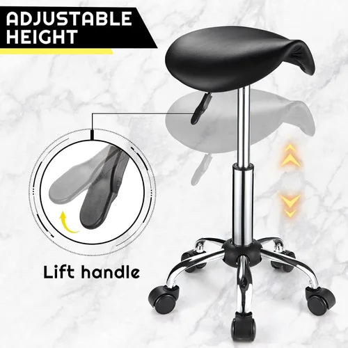 Vista 4 de Silla de montar con ruedas de cuero PU silla giratoria ajustable altura silla negro