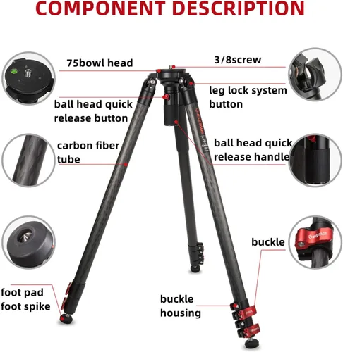 Vista 2 de IFOOTAGE Gazelle TC7 - Trípode para cámara de carbono, 61 pulgadas, 3 secciones con mango de liberación rápida, compatible con videocámara DSLR