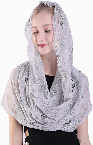 Vista 3 de Grettytling Soft and Comfortable Mantilla Veils 5 Colors Spanish Style Lace Infinity Veil Mantilla Latin