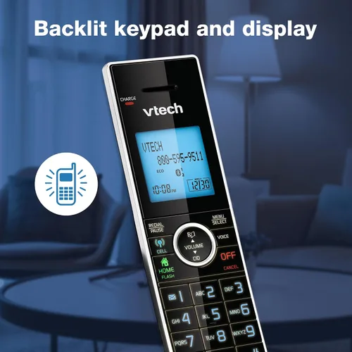 Vista 5 de VTech DS6771-3 DECT 6.0, teléfono inalámbrico desplegable con conexión a Cell, Siri y Google Now Access, plateado/negro, 2 teléfonos inalámbricos