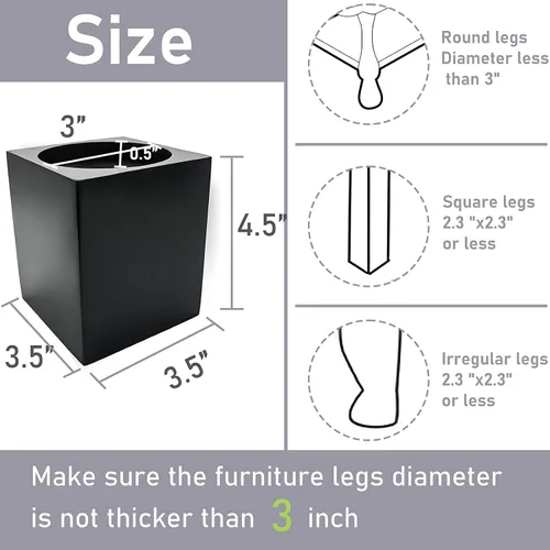 Vista 3 de Elevadores de madera para muebles de cama de 4 pulgadas, soportan hasta 6,000 libras, para sofá, sofá, escritorio, silla, base de mesa, aumento