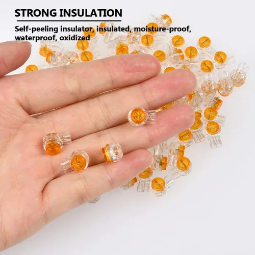 Vista 9 de BUYGOO 200 unids impermeable gel relleno naranja claro botón teléfono conectores UY empalme a tope conector K1 cable de red terminales