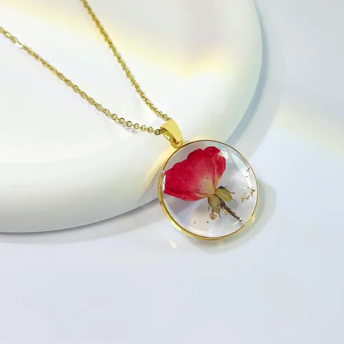 Vista 11 de Collares de flores de nacimiento para mujer, collar de 1 a 12 meses, collar de flores prensadas hecho a mano, regalo único de vacaciones, dorado, 18