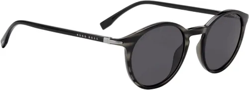 Vista 2 de Hugo Boss 1003S Gafas de sol de plástico para hombre, 1.969 in (gris rayado, gris polarizado)