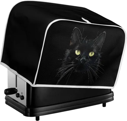 Vista 6 de Cubierta para tostadora de gato negro 3D, ranura ancha, bonita funda para electrodomésticos de cocina de gatito, arte de animales estéticos