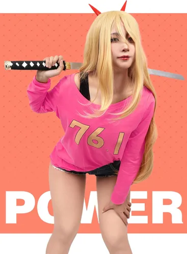 Vista 3 de C-ZOFEK 76.1 Chainsaw Man Power Cosplay Costume Camiseta rosa con top halter sin mangas