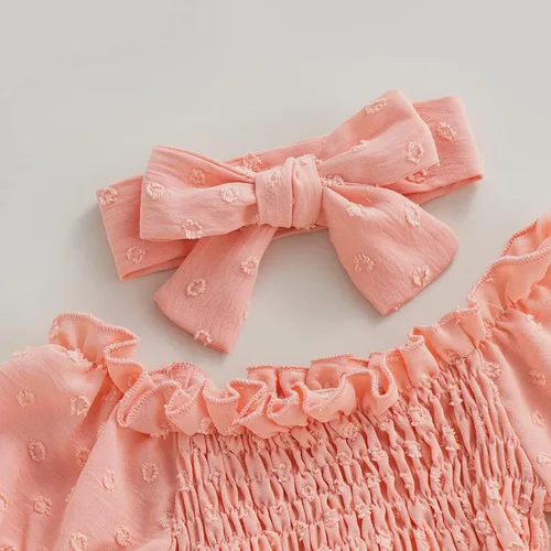 Vista 101 de Mameluco para bebés y niñas de 3, 6, 9, 12, 18 meses, enterizo de manga corta, fruncido, faldas y dobladillo, diadema