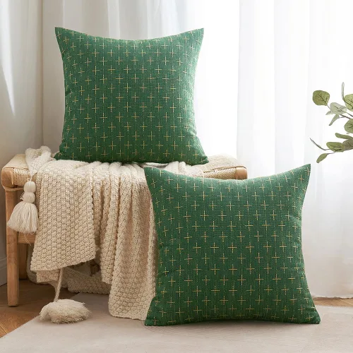 Vista 191 de MIULEE - Juego de 2 fundas de almohada decorativas de lino de arpillera navideñas, modernas, estilo campestre, rústicas, tejidas, con textura