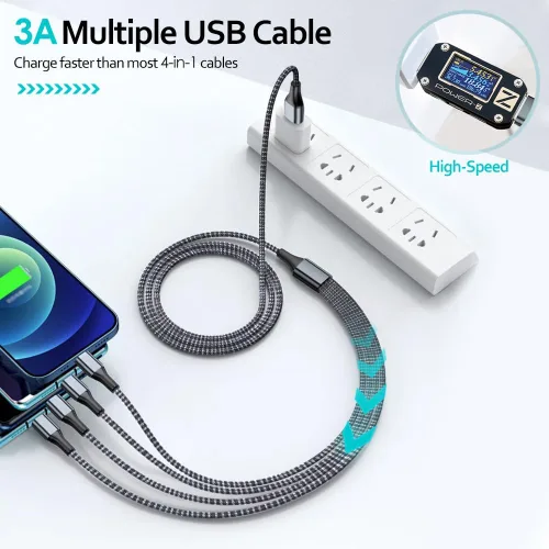 Vista 5 de Puxnoin Cable de carga múltiple de 6 pies, paquete de 2 cables de carga múltiple 4 en 1, cable universal de carga rápida USB múltiple con tipo C