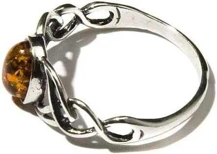 Vista 2 de Anillo ovalado de plata de ley ámbar con nudos celtas