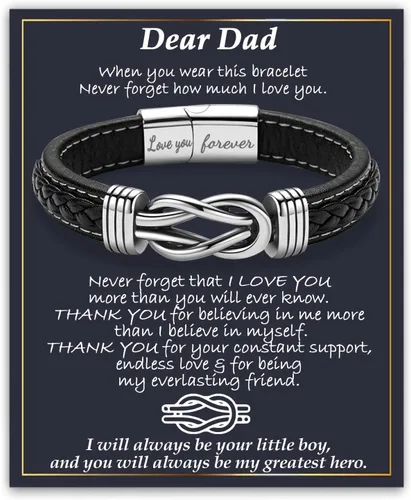 Vista 11 de Gifts for Men Infinity Leather Bracelet for Dad New Daddy Husband Boyfriend Son Grandson Brother Nephew Uncle Brown Braided Engraved Leather Jewelry