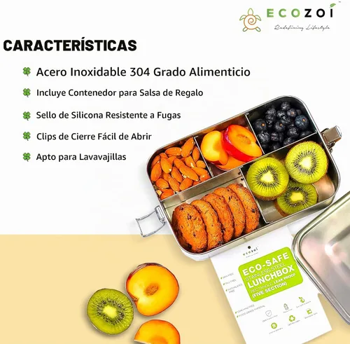Vista 10 de ecozoi - Lonchera Bento de acero inoxidable con 5 compartimentos para adultos y niños, recipiente de metal a prueba de fugas de 50 onzas con taza