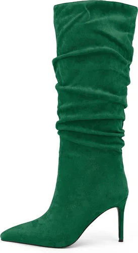 Vista 8 de Zamikoo Botas holgadas de tacón alto para mujer, botas de tacón de aguja altas hasta la rodilla, puntera puntiaguda, elásticas, botas altas de meter