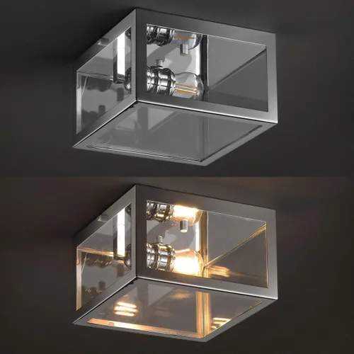 Vista 6 de JONATHAN Y Lámpara de techo cromada de 8 pulgadas para baño, cocina, pasillo, entrada, pantalla de vidrio transparente, 1 bombilla LED Cromo