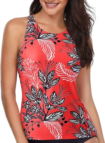Vista 3 de Holipick - Traje de baño tankini de cuello alto para mujer, con control de abdomen, sin mangas