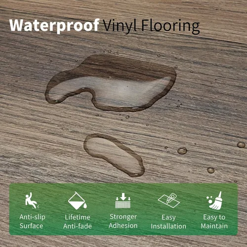 Vista 2 de Mysflosy Piso de Vinilo Autoadhesivo, 36 Piezas - 6 x 36 pulgadas, Piso de Grano de Madera Natural para Despegar y Pegar, Impermeable