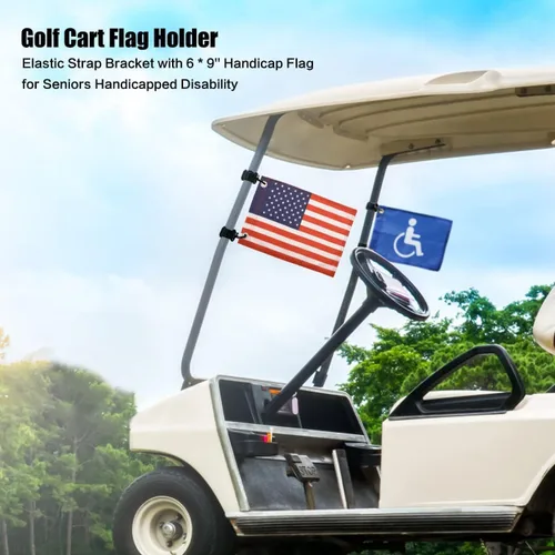 Vista 2 de MOTAIN Easy Installation Golf Cart Flag Holder,Elastic Strap Bracket with 6 * 9'' Handicap Flag for Seniors Handicapped Disability